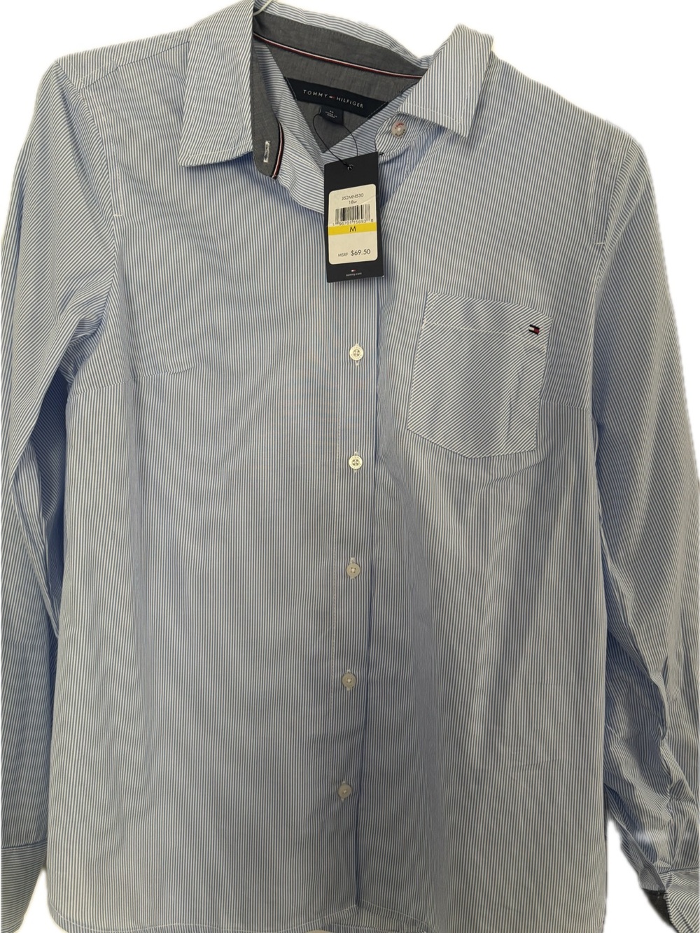 Tommy Hilfiger Women’s Light Blue Pinstripe Button-Down Shirt